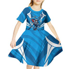 Geelong Cats Australian Football Kid Short Sleeve Dress Fierce Wildcat Mascot - Bold Team Colors