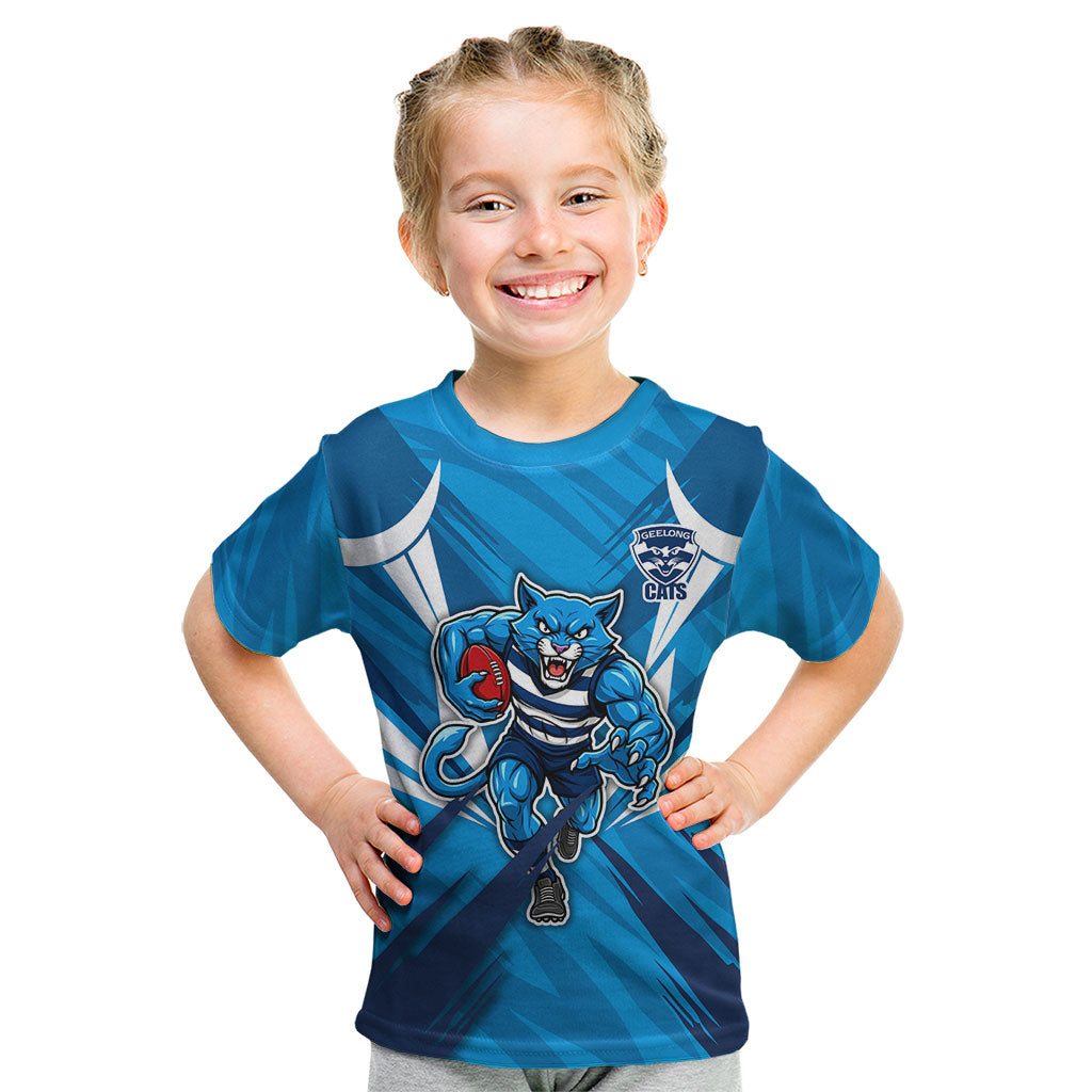 Geelong Cats Australian Football Kid T Shirt Fierce Wildcat Mascot - Bold Team Colors