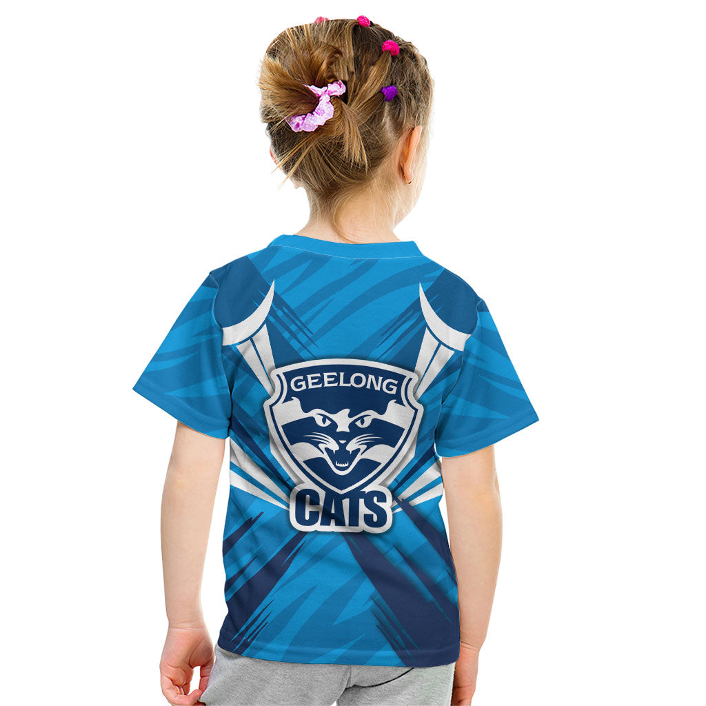 Geelong Cats Australian Football Kid T Shirt Fierce Wildcat Mascot - Bold Team Colors
