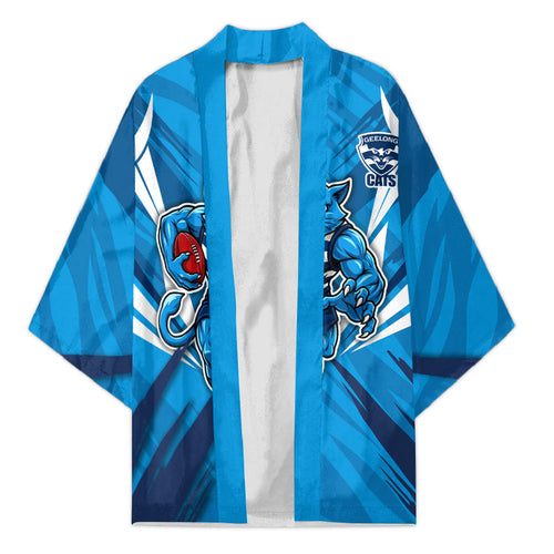 Geelong Cats Australian Football Kimono Fierce Wildcat Mascot - Bold Team Colors