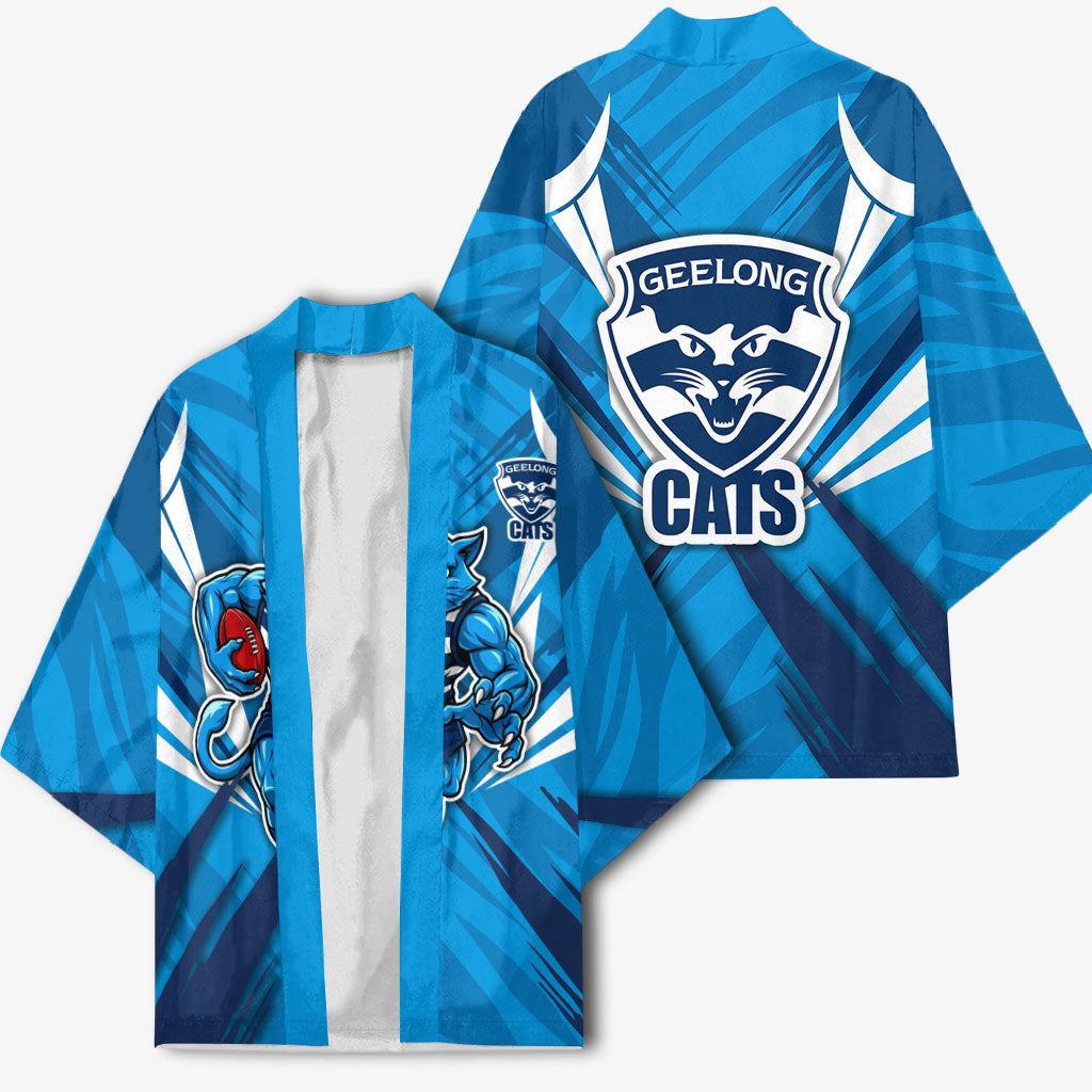 Geelong Cats Australian Football Kimono Fierce Wildcat Mascot - Bold Team Colors