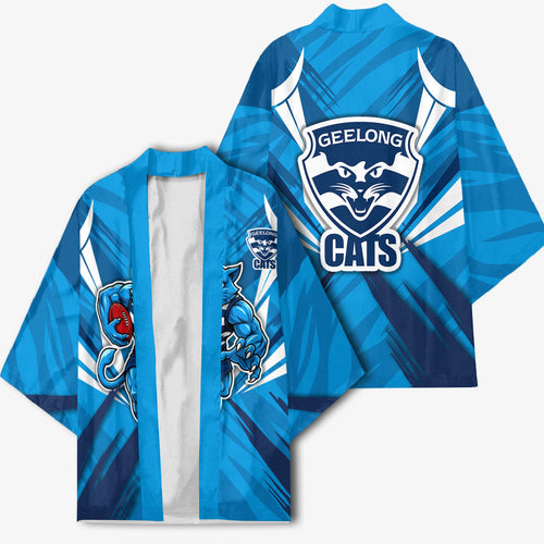 Geelong Cats Australian Football Kimono Fierce Wildcat Mascot - Bold Team Colors