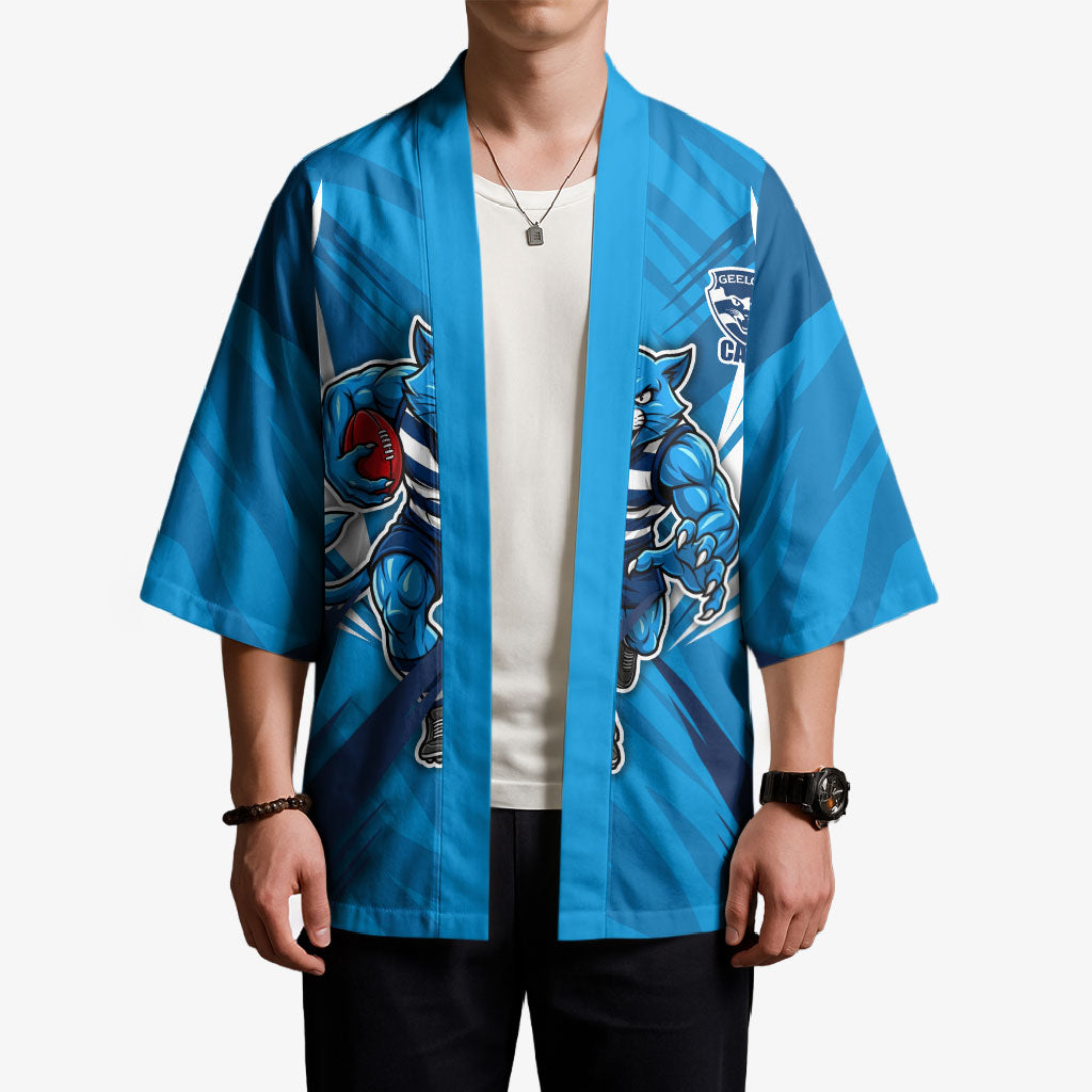 Geelong Cats Australian Football Kimono Fierce Wildcat Mascot - Bold Team Colors