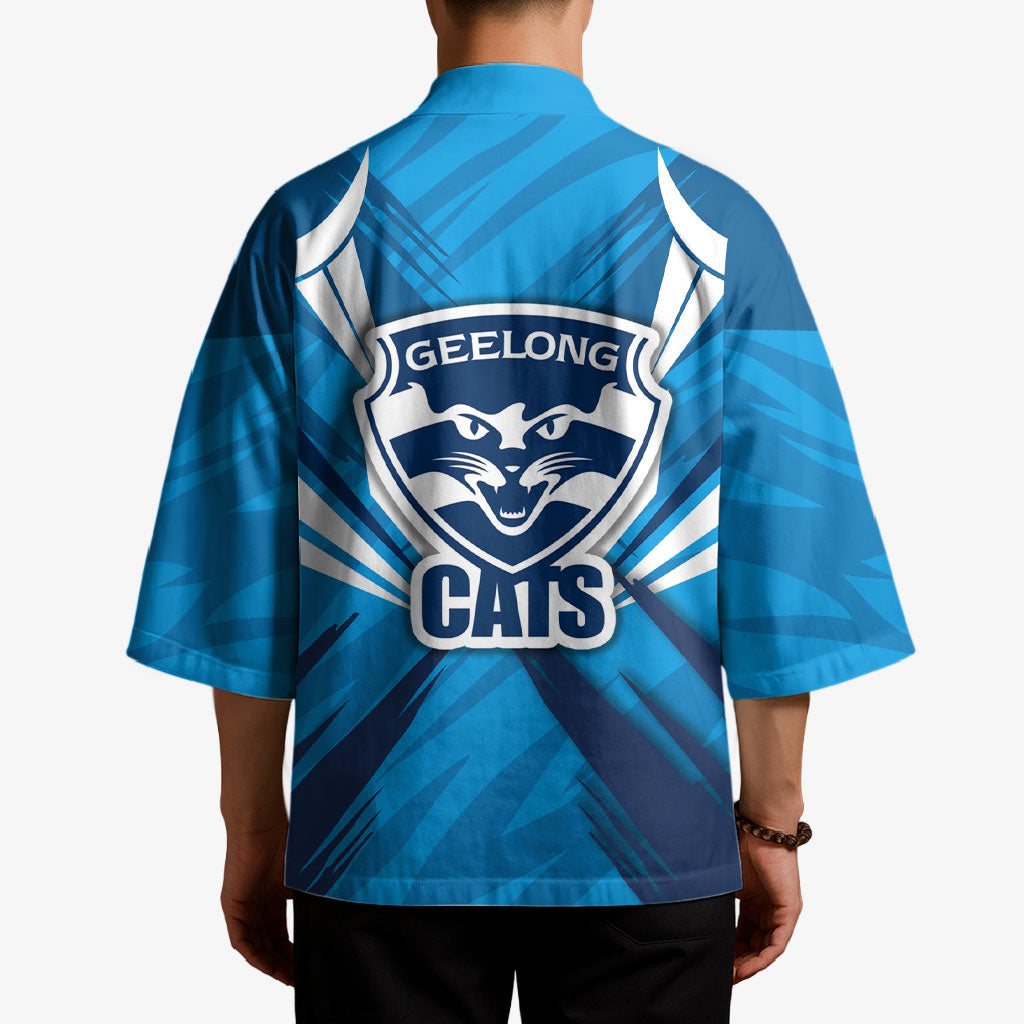 Geelong Cats Australian Football Kimono Fierce Wildcat Mascot - Bold Team Colors