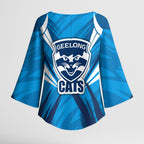 Geelong Cats Australian Football Kimono Sleeve Blouse Fierce Wildcat Mascot - Bold Team Colors