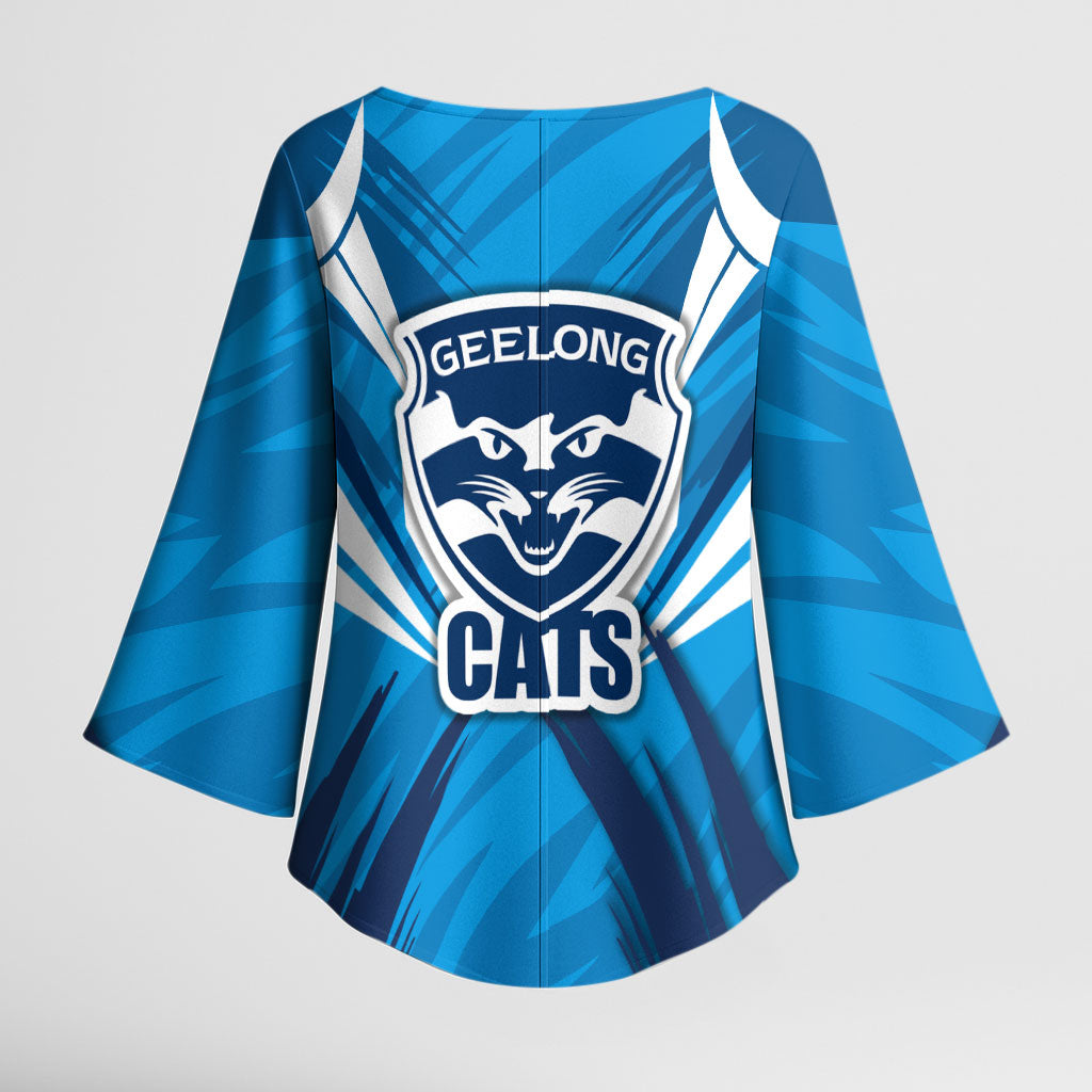 Geelong Cats Australian Football Kimono Sleeve Blouse Fierce Wildcat Mascot - Bold Team Colors