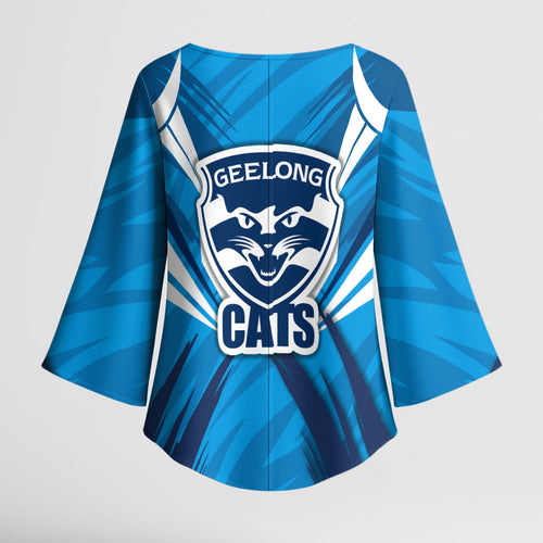 Geelong Cats Australian Football Kimono Sleeve Blouse Fierce Wildcat Mascot - Bold Team Colors