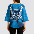Geelong Cats Australian Football Kimono Sleeve Blouse Fierce Wildcat Mascot - Bold Team Colors
