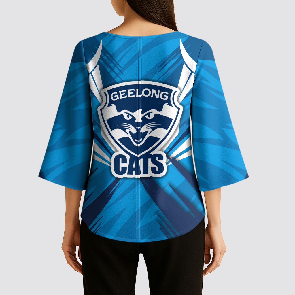 Geelong Cats Australian Football Kimono Sleeve Blouse Fierce Wildcat Mascot - Bold Team Colors