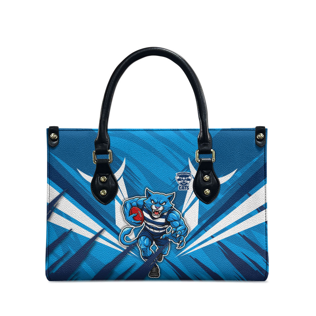 Geelong Cats Australian Football Leather Bag Fierce Wildcat Mascot - Bold Team Colors