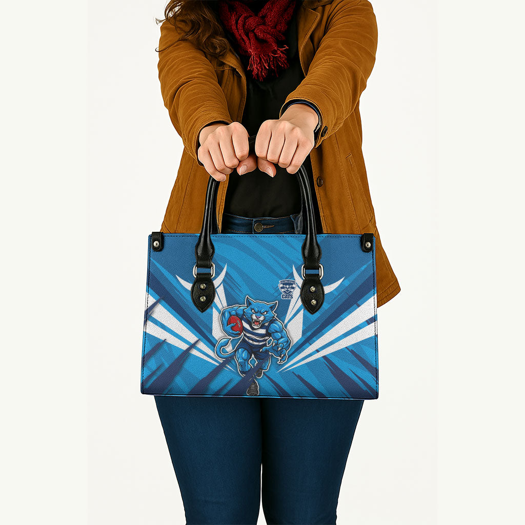 Geelong Cats Australian Football Leather Bag Fierce Wildcat Mascot - Bold Team Colors