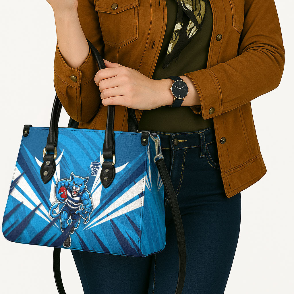 Geelong Cats Australian Football Leather Bag Fierce Wildcat Mascot - Bold Team Colors