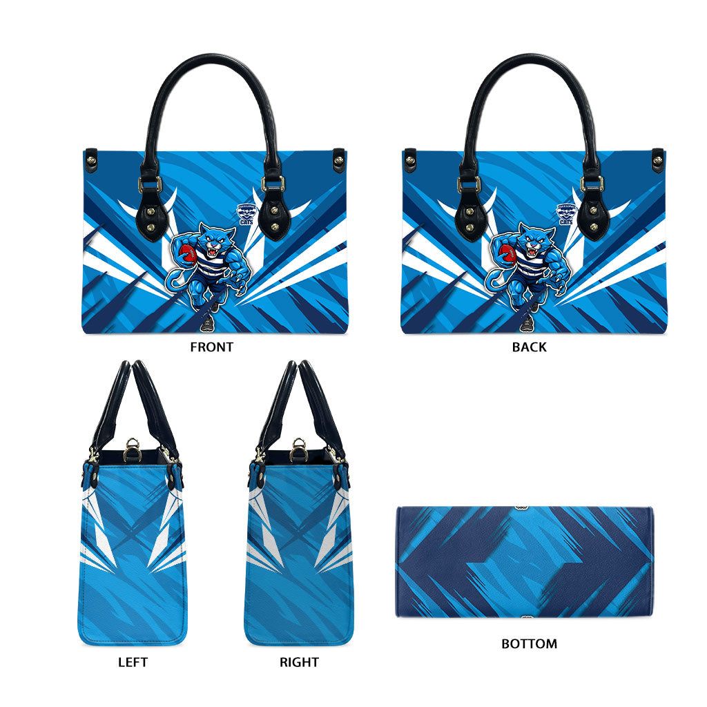 Geelong Cats Australian Football Leather Bag Fierce Wildcat Mascot - Bold Team Colors