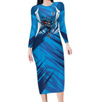 Geelong Cats Australian Football Long Sleeve Bodycon Dress Fierce Wildcat Mascot - Bold Team Colors