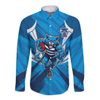 Geelong Cats Australian Football Long Sleeve Button Shirt Fierce Wildcat Mascot - Bold Team Colors