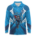 Geelong Cats Australian Football Long Sleeve Polo Shirt Fierce Wildcat Mascot - Bold Team Colors