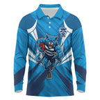 Geelong Cats Australian Football Long Sleeve Polo Shirt Fierce Wildcat Mascot - Bold Team Colors