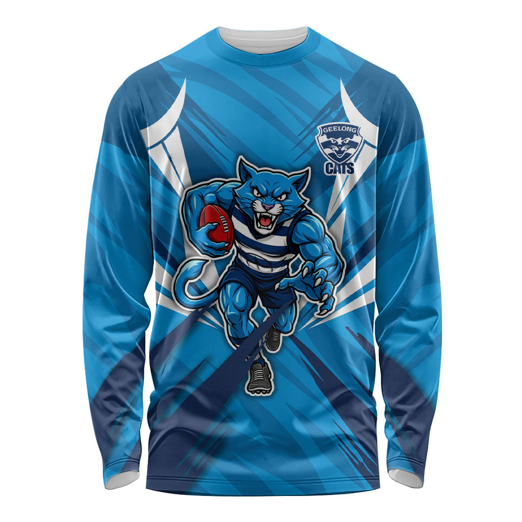 Geelong Cats Australian Football Long Sleeve Shirt Fierce Wildcat Mascot - Bold Team Colors