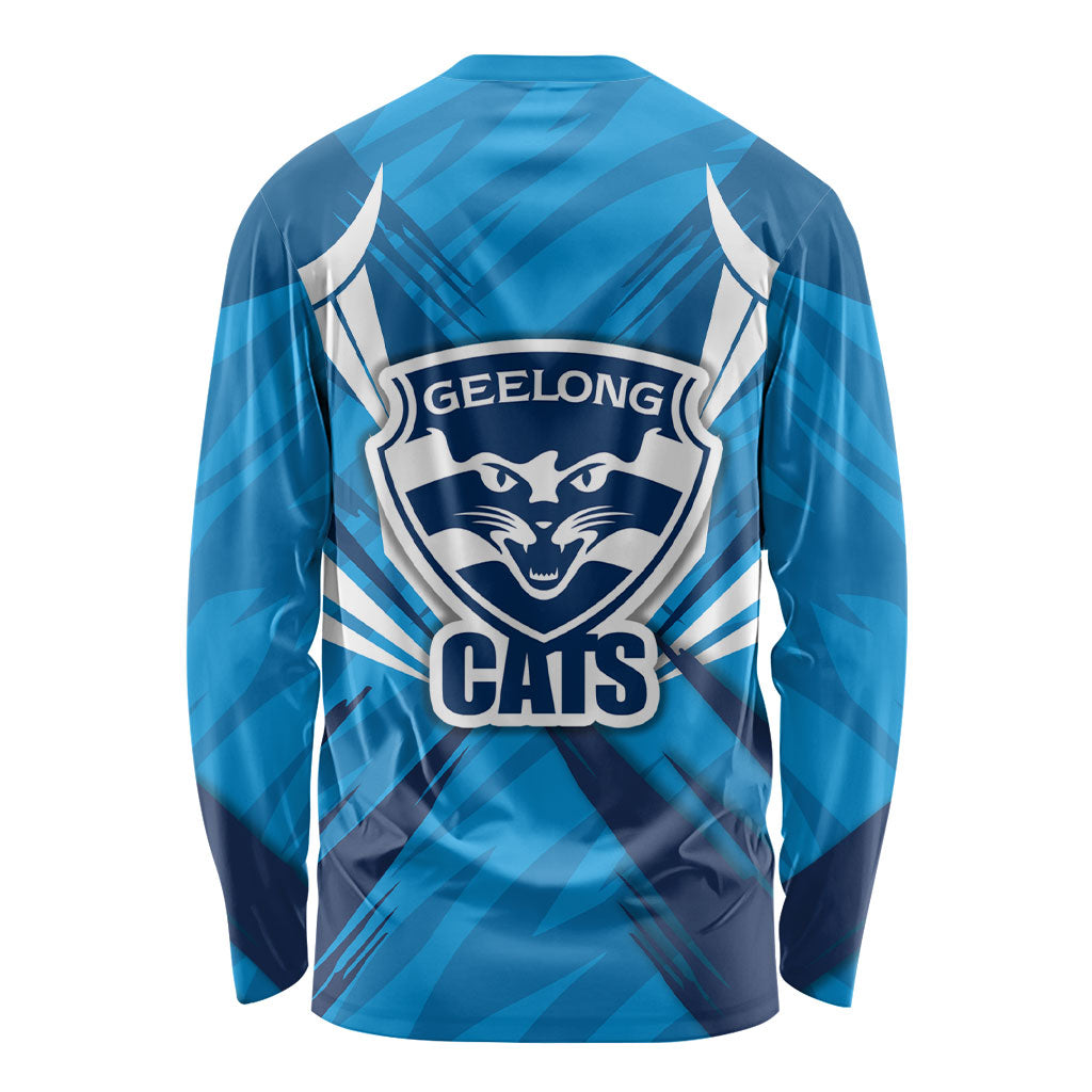 Geelong Cats Australian Football Long Sleeve Shirt Fierce Wildcat Mascot - Bold Team Colors