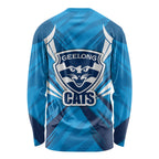 Geelong Cats Australian Football Long Sleeve Shirt Fierce Wildcat Mascot - Bold Team Colors