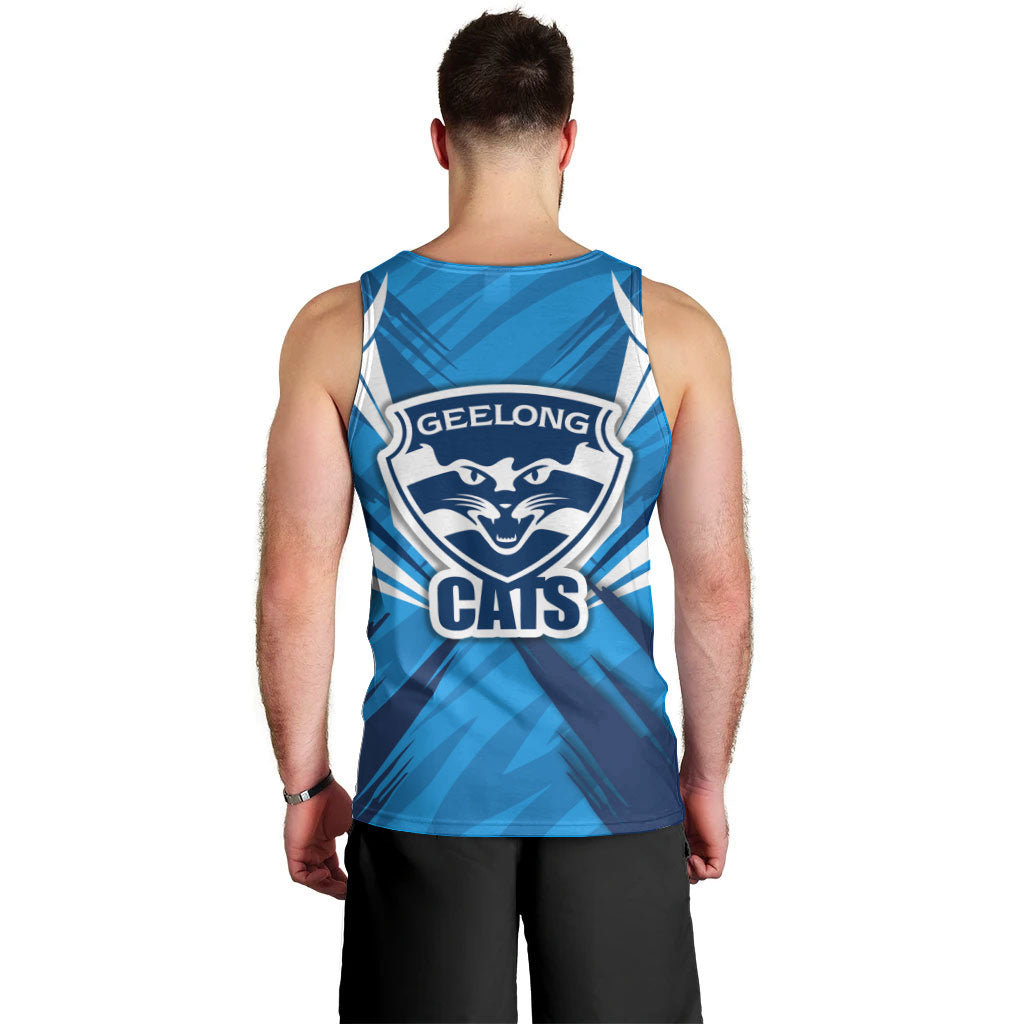 Geelong Cats Australian Football Men Tank Top Fierce Wildcat Mascot - Bold Team Colors