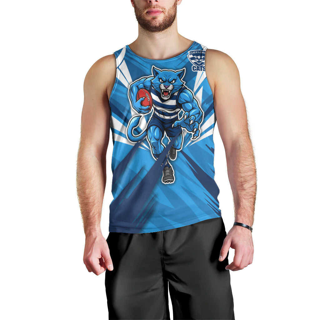Geelong Cats Australian Football Men Tank Top Fierce Wildcat Mascot - Bold Team Colors