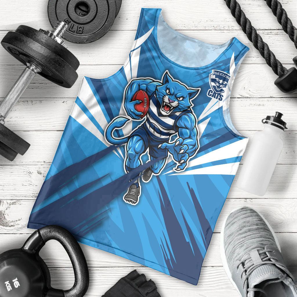 Geelong Cats Australian Football Men Tank Top Fierce Wildcat Mascot - Bold Team Colors