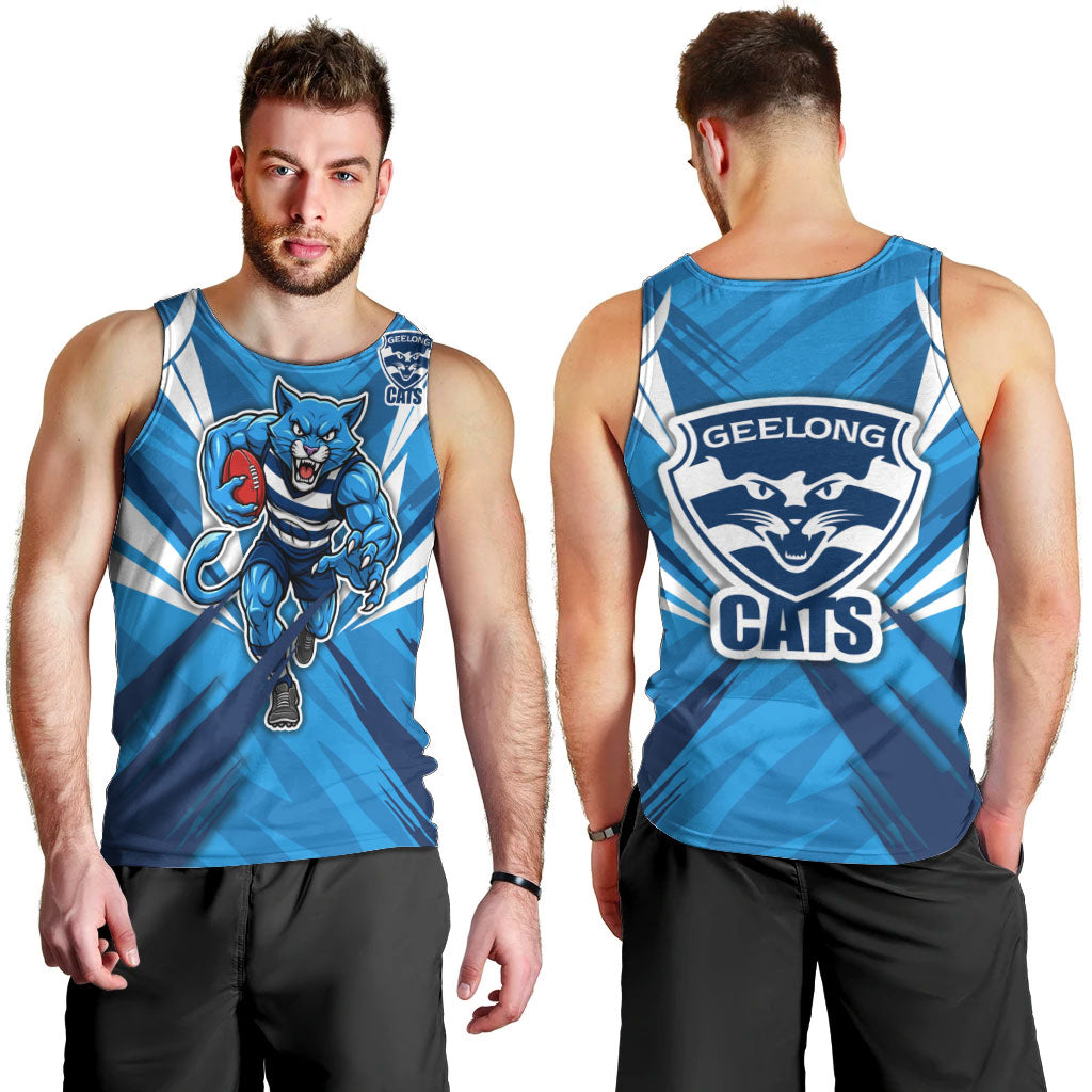 Geelong Cats Australian Football Men Tank Top Fierce Wildcat Mascot - Bold Team Colors