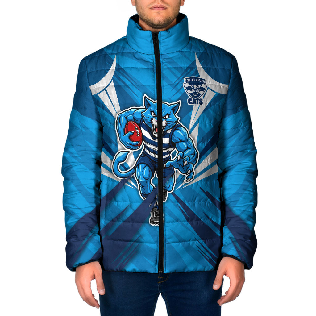 Geelong Cats Australian Football Padded Jacket Fierce Wildcat Mascot - Bold Team Colors