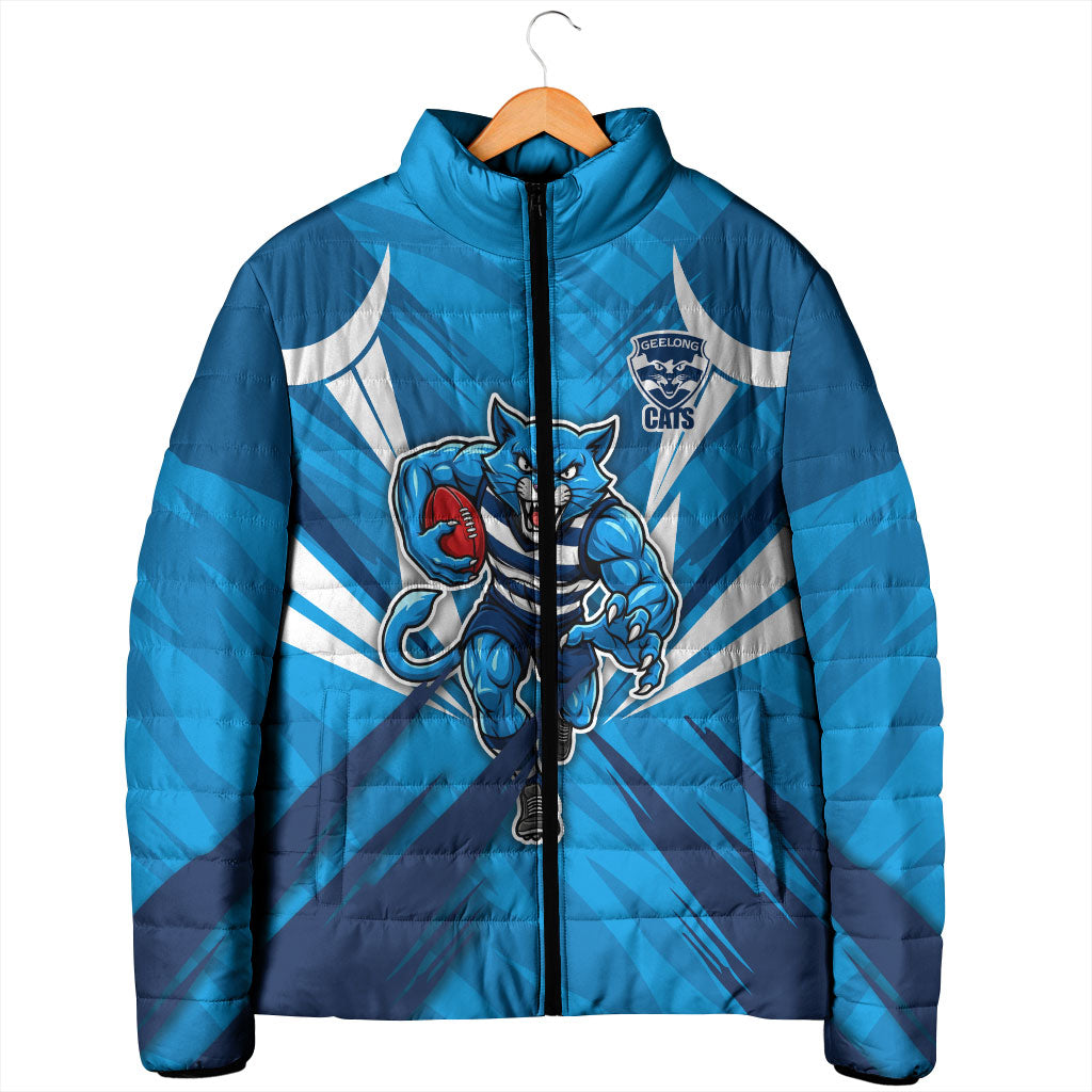 Geelong Cats Australian Football Padded Jacket Fierce Wildcat Mascot - Bold Team Colors