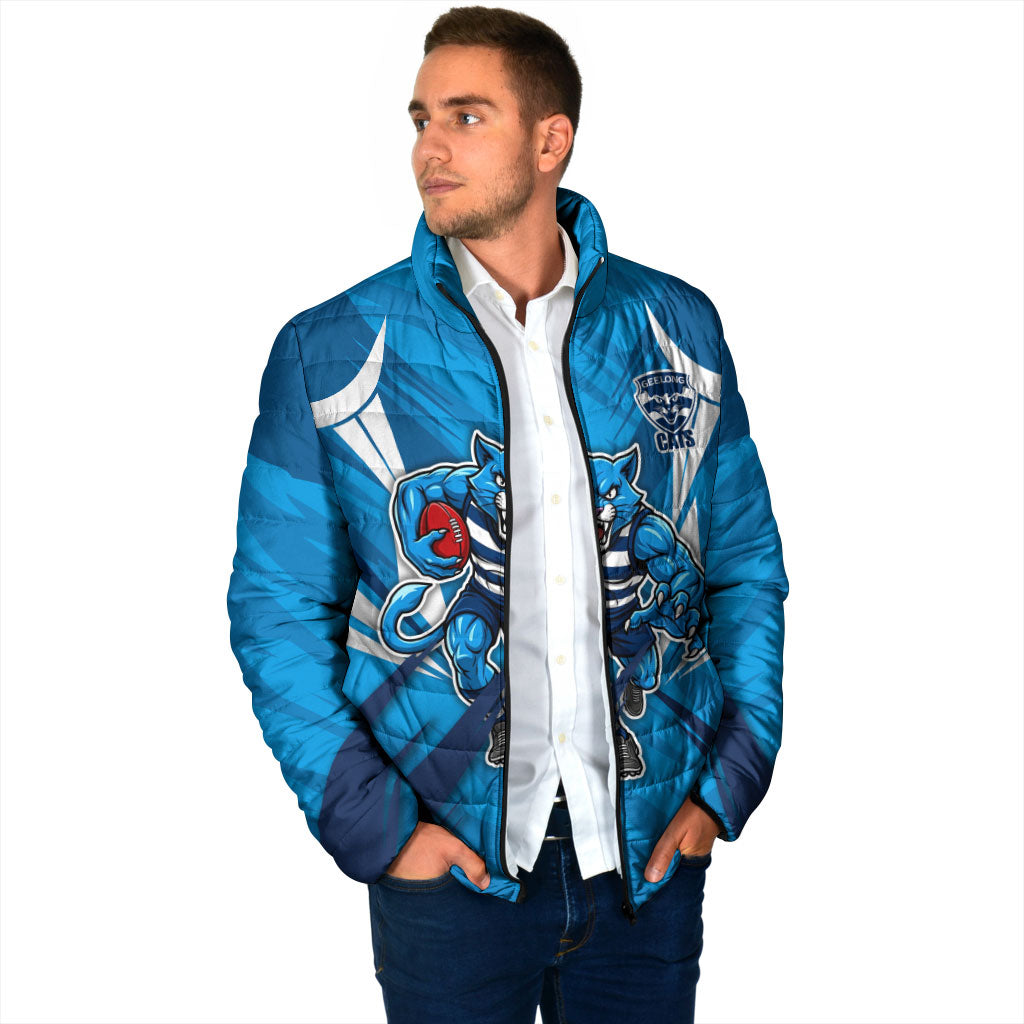 Geelong Cats Australian Football Padded Jacket Fierce Wildcat Mascot - Bold Team Colors