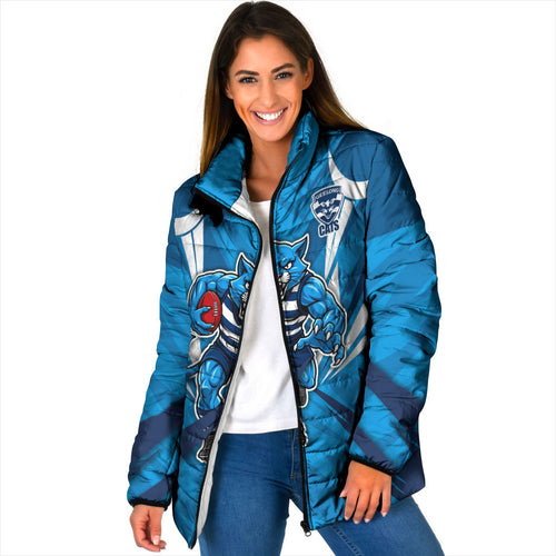 Geelong Cats Australian Football Padded Jacket Fierce Wildcat Mascot - Bold Team Colors