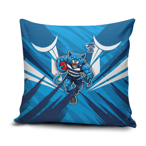 Geelong Cats Australian Football Pillow Cover Fierce Wildcat Mascot - Bold Team Colors