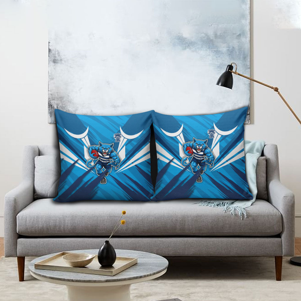 Geelong Cats Australian Football Pillow Cover Fierce Wildcat Mascot - Bold Team Colors