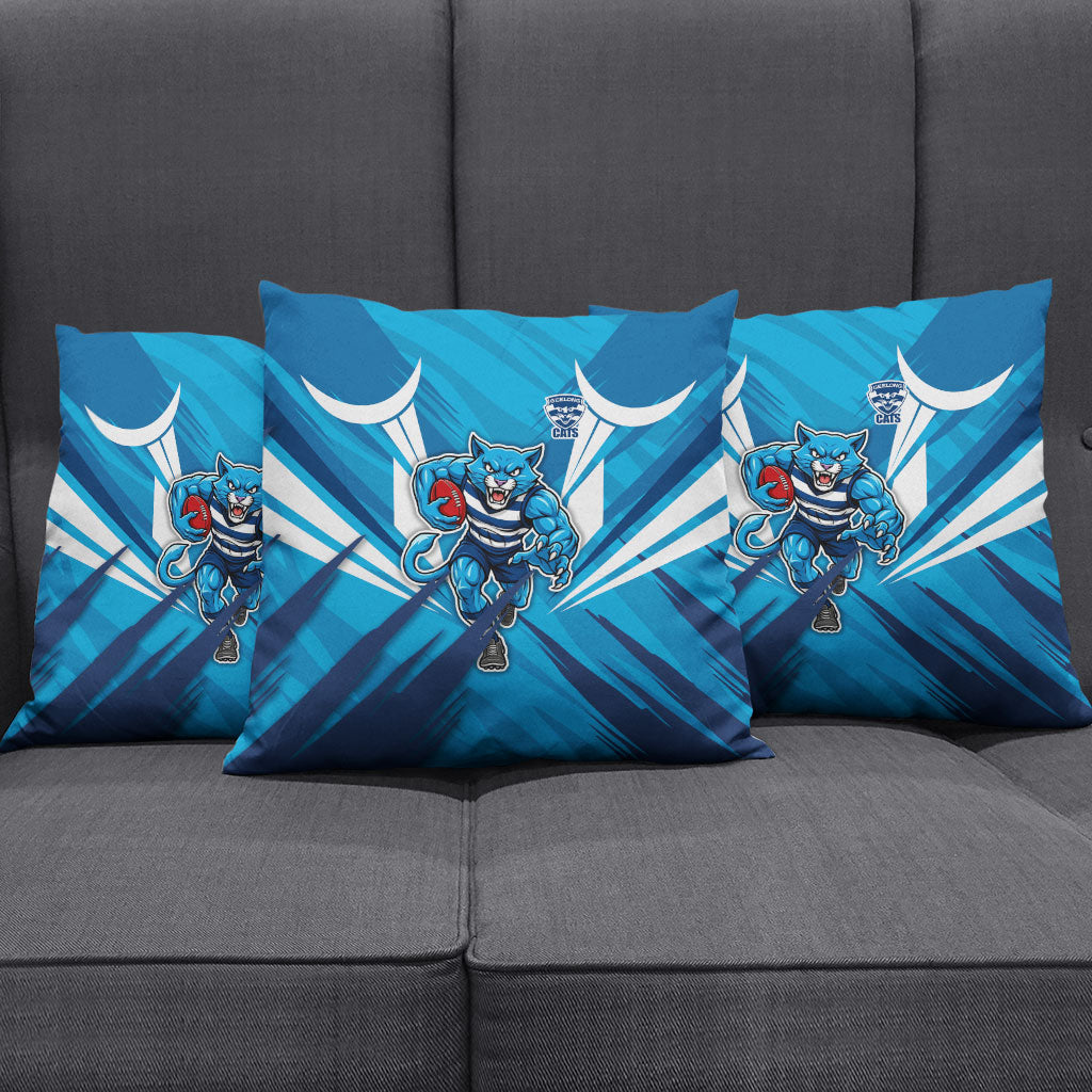 Geelong Cats Australian Football Pillow Cover Fierce Wildcat Mascot - Bold Team Colors