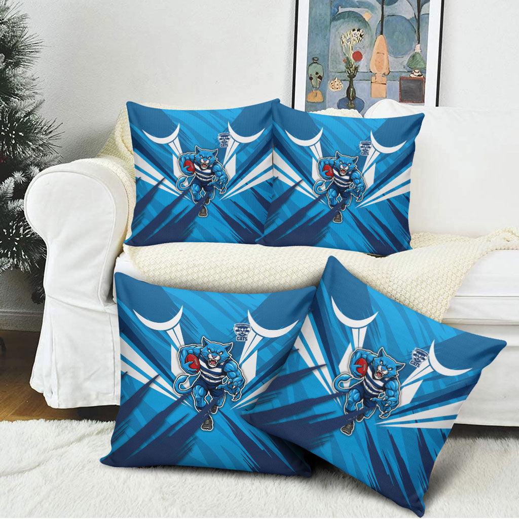 Geelong Cats Australian Football Pillow Cover Fierce Wildcat Mascot - Bold Team Colors