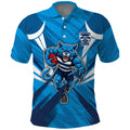 Geelong Cats Australian Football Polo Shirt Fierce Wildcat Mascot - Bold Team Colors
