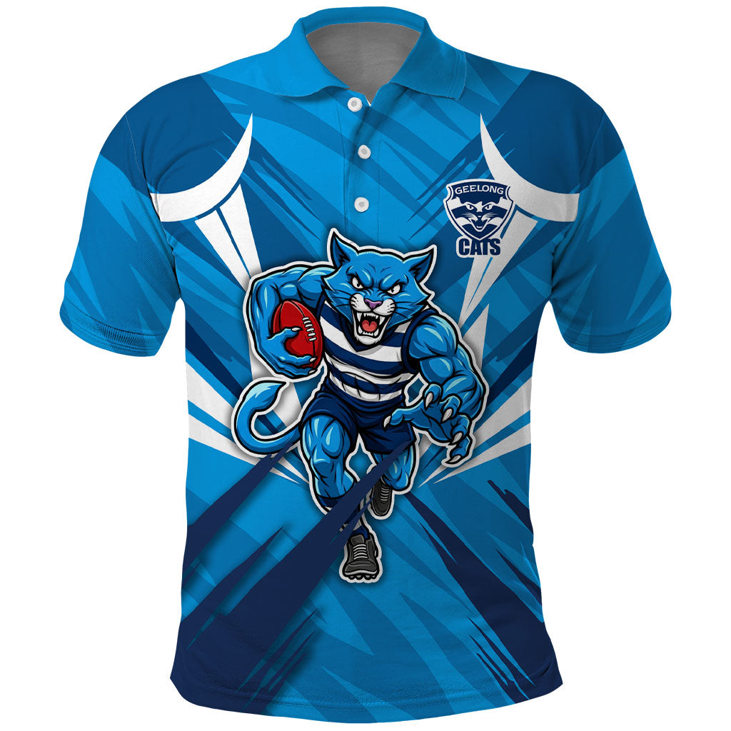 Geelong Cats Australian Football Polo Shirt Fierce Wildcat Mascot - Bold Team Colors