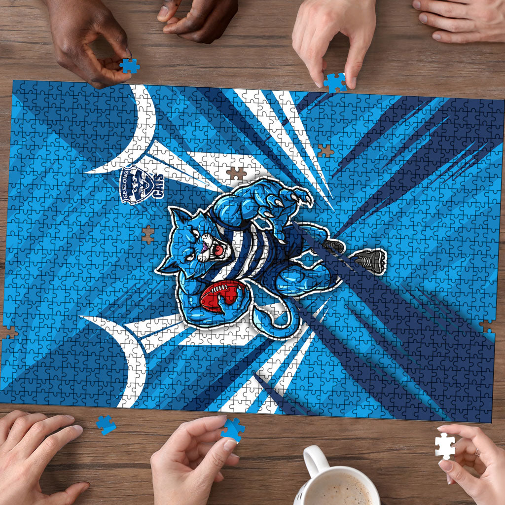 Geelong Cats Australian Football Puzzle Fierce Wildcat Mascot - Bold Team Colors