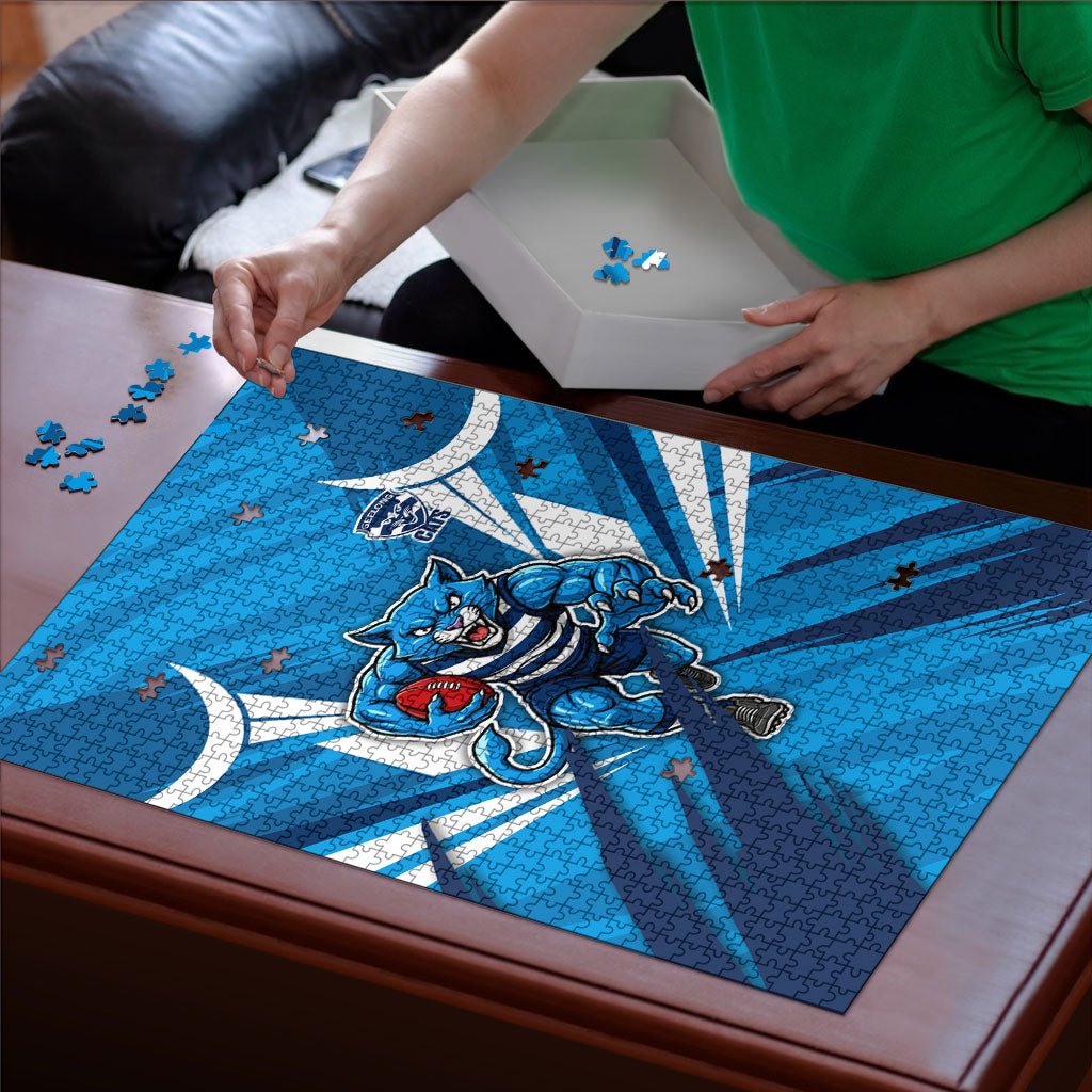 Geelong Cats Australian Football Puzzle Fierce Wildcat Mascot - Bold Team Colors