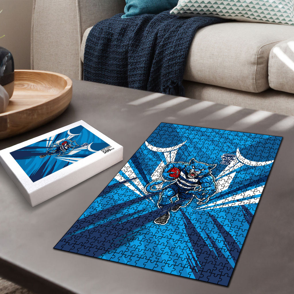 Geelong Cats Australian Football Puzzle Fierce Wildcat Mascot - Bold Team Colors