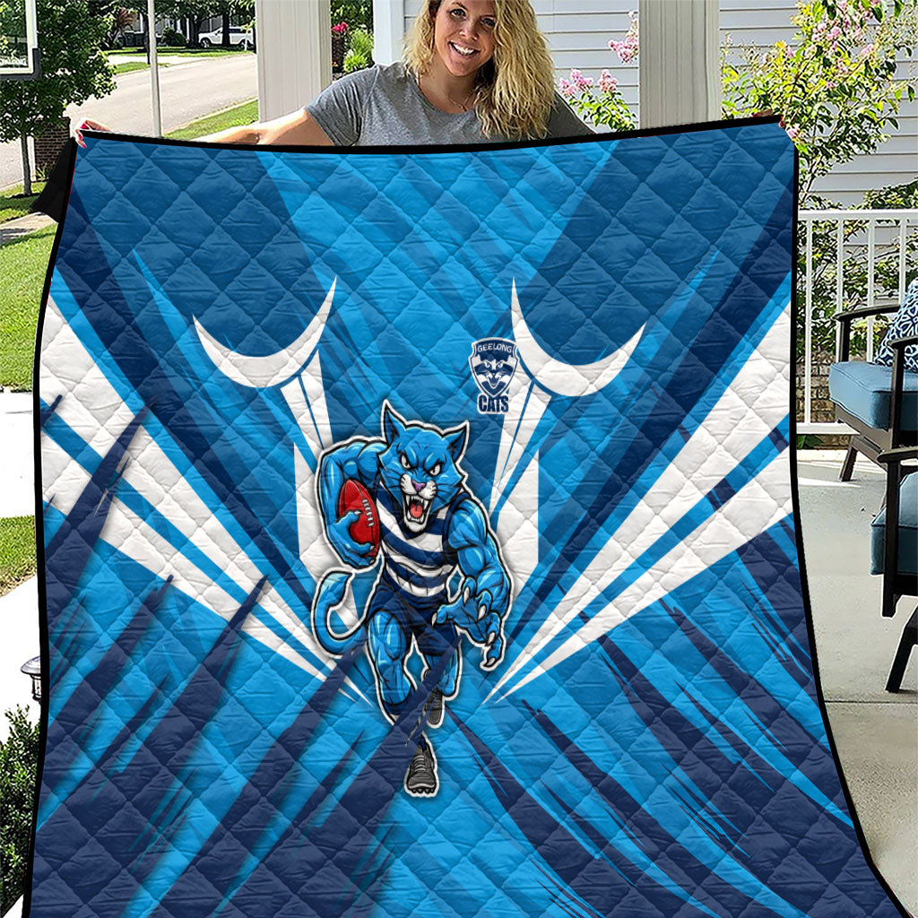 Geelong Cats Australian Football Quilt Fierce Wildcat Mascot - Bold Team Colors