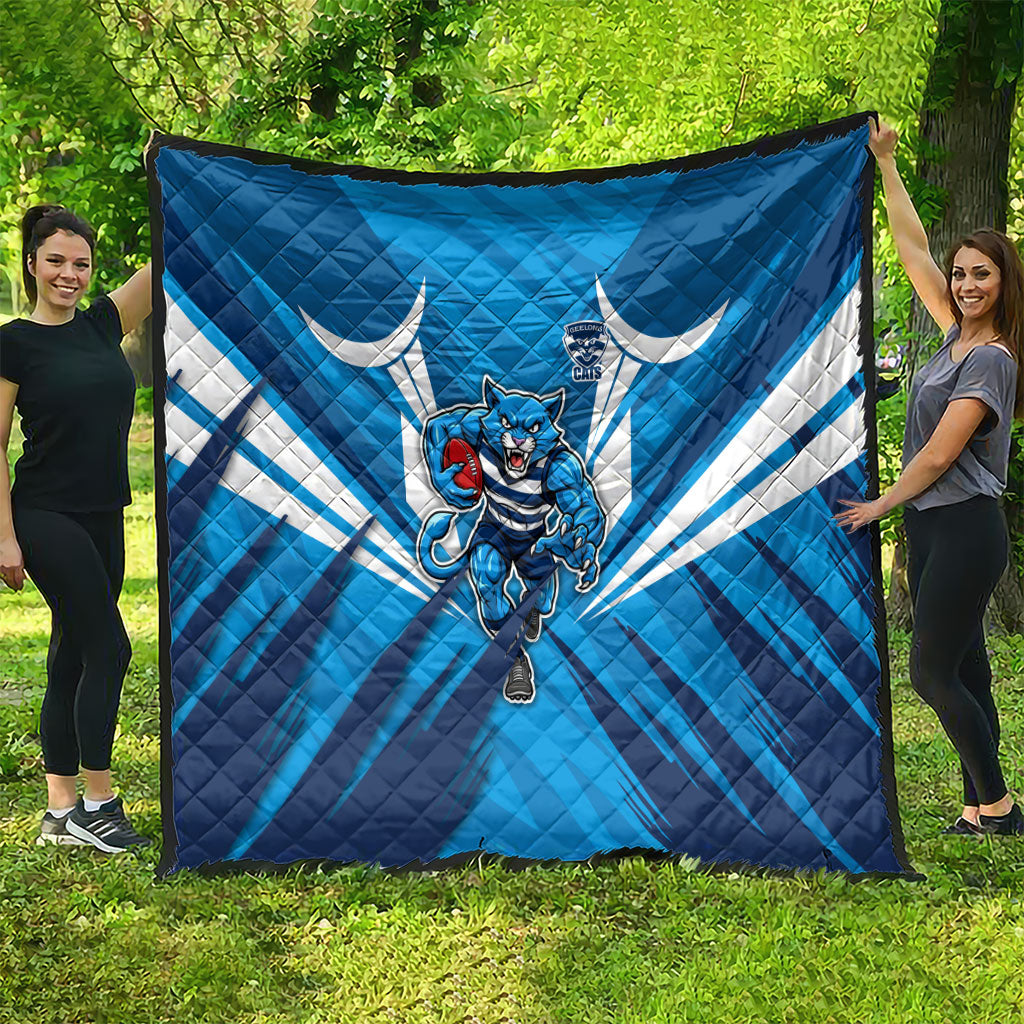 Geelong Cats Australian Football Quilt Fierce Wildcat Mascot - Bold Team Colors