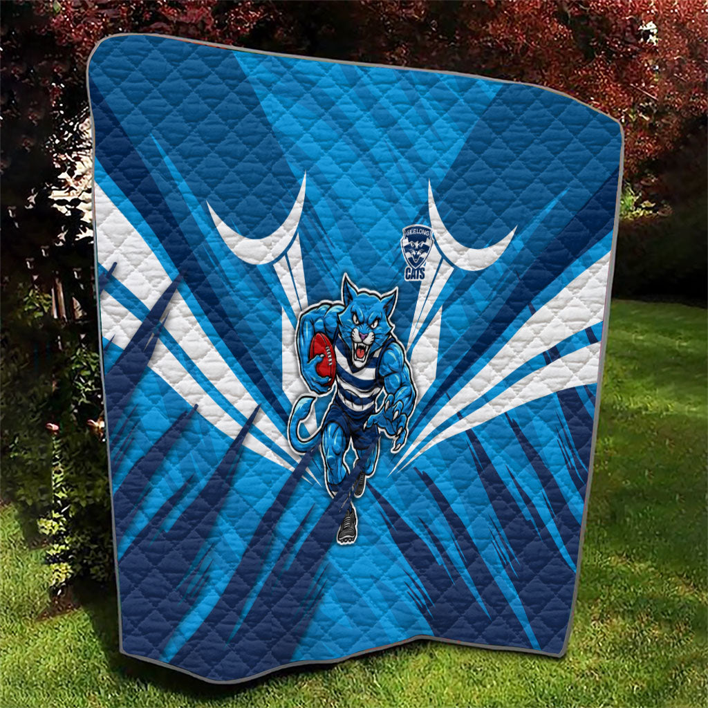 Geelong Cats Australian Football Quilt Fierce Wildcat Mascot - Bold Team Colors