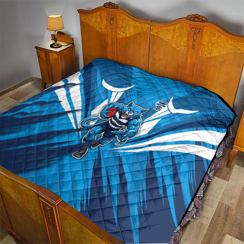 Geelong Cats Australian Football Quilt Fierce Wildcat Mascot - Bold Team Colors