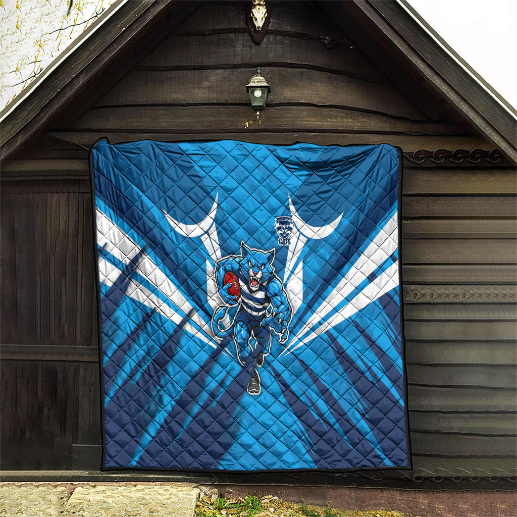 Geelong Cats Australian Football Quilt Fierce Wildcat Mascot - Bold Team Colors