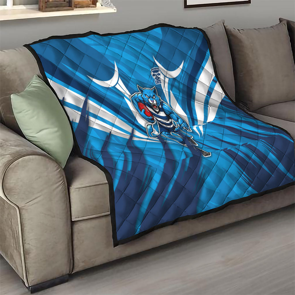 Geelong Cats Australian Football Quilt Fierce Wildcat Mascot - Bold Team Colors