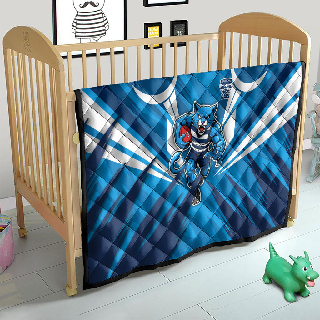 Geelong Cats Australian Football Quilt Fierce Wildcat Mascot - Bold Team Colors