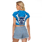 Geelong Cats Australian Football Raglan Cropped T Shirt Fierce Wildcat Mascot - Bold Team Colors