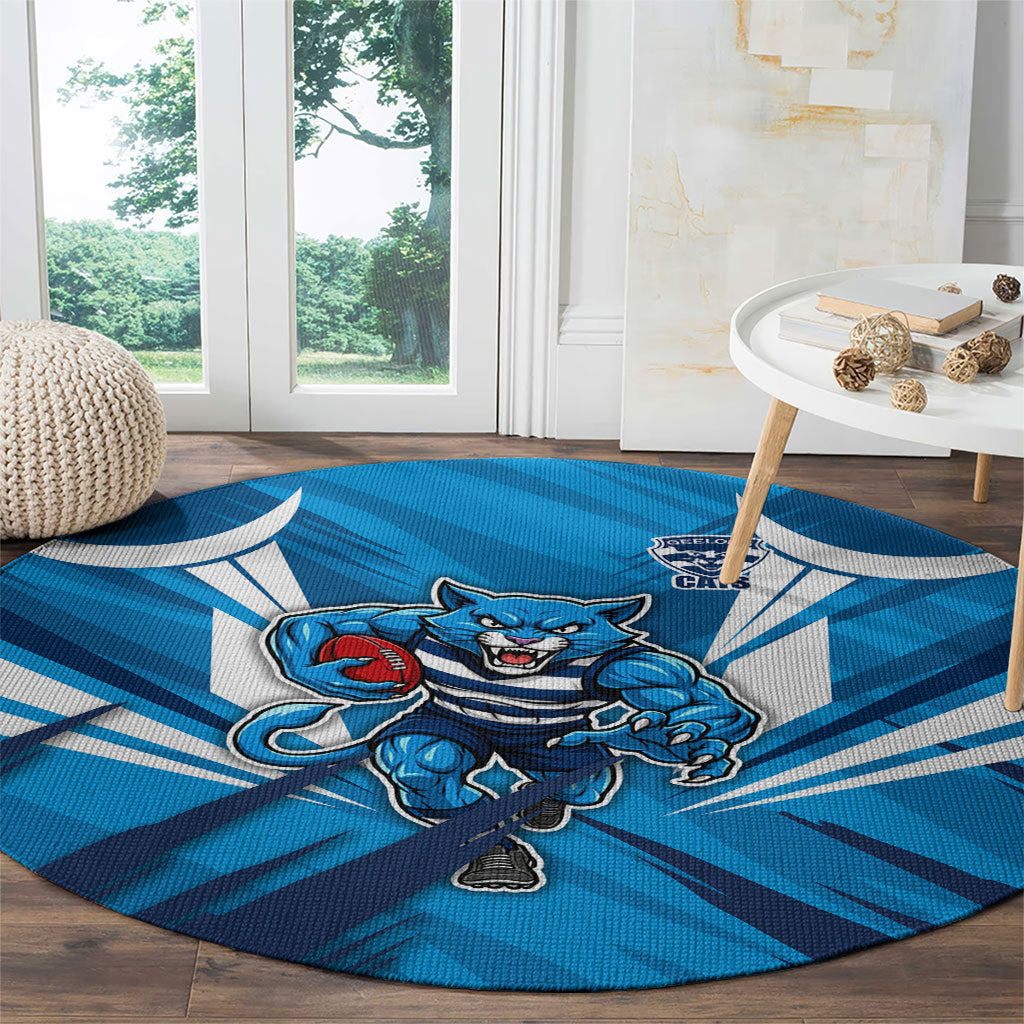 Geelong Cats Australian Football Round Carpet Fierce Wildcat Mascot - Bold Team Colors